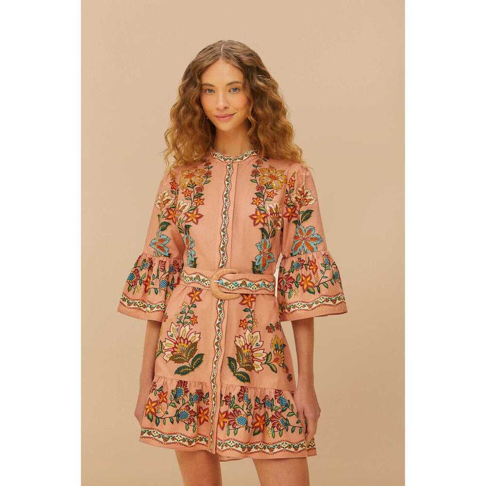 Farm Rio Pink Garden Delight Belted Mini Dress